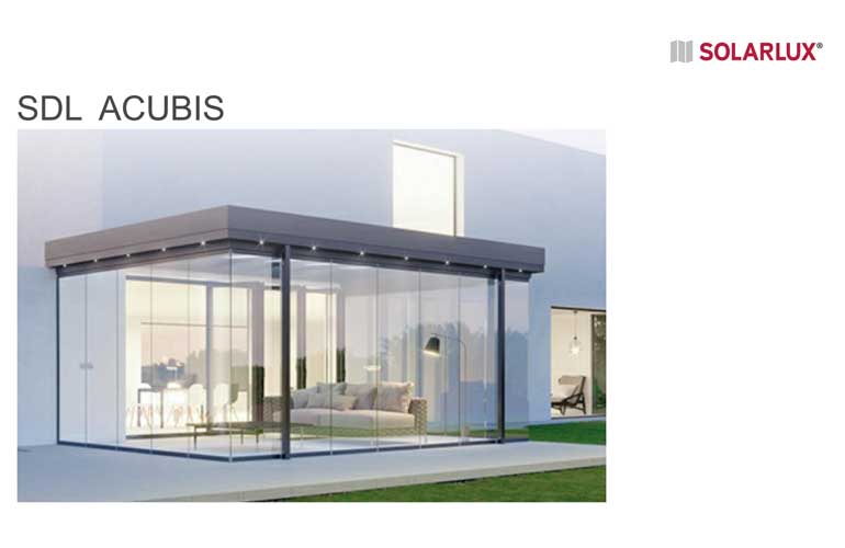 Solarlux Acubis stikla pergolas ar taisnu jumtu katalogs